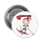 Stick Figure  Girl Skier Tshirts and Gifts Pinback Buttons