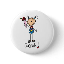 Stick Figure Girl Winning Medal Button
