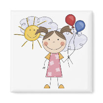 Stick Figure Girl with Balloons T-shirts and Gifts Magnet