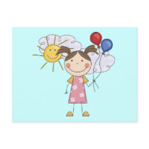 Stick Figure Girl with Balloons T-shirts and Gifts Postcard