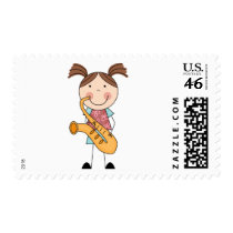 Stick Figure Girl With Saxophone stamps
