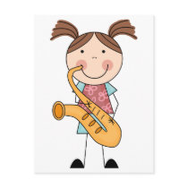 Stick Figure Girl With Saxophone postcards