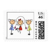 Stick Figure GIrls Jumping Rope Postage Stamps