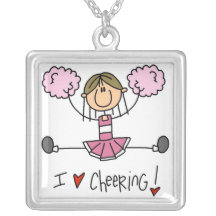 Stick Figure I Love Cheering T-shirts and Gifts Necklace