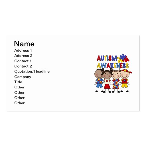 Stick Figure Kids Autism Awareness Business Card Templates (front side)