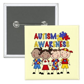 Stick Figure Kids Autism Awareness Button