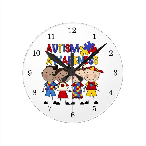 Stick Figure Kids Autism Awareness Clock