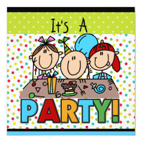Stick Figure Kids Birthday Party Invitations 5.25