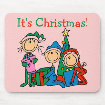 Stick Figure Kids It's Christmas Tshirts and Gifts Mouse Pad