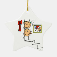 Stick Figure Kids Waiting for Santa Ornament
