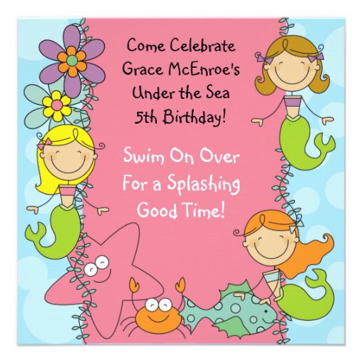 Stick Figure Mermaid Custom Birthday Invitation