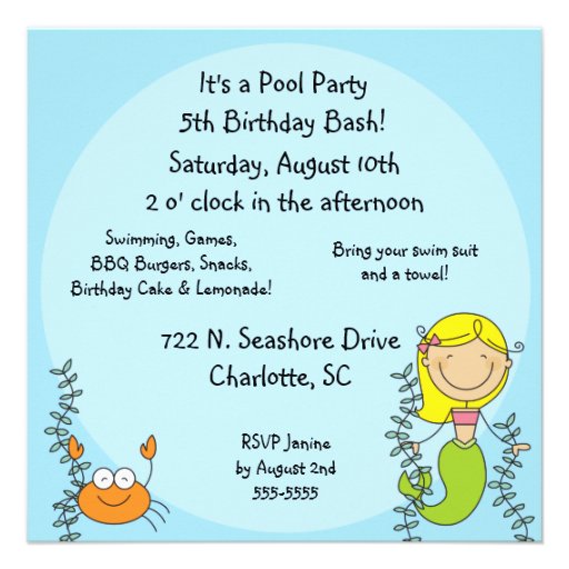 Stick Figure Mermaid Custom Birthday Invitation