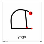 Stick figure of camel yoga pose with yoga text. room graphics