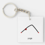 Stick figure of downward dog pose with yoga text. square acrylic key chains