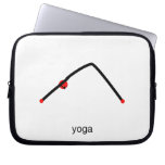 Stick figure of downward dog pose with yoga text. laptop computer sleeves