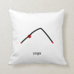 Stick figure of downward dog pose with yoga text. pillows