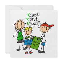 Stick Figure Reduce  Reuse Recycle T-shirts Personalized Invite