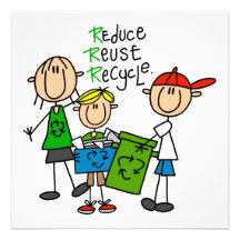 Stick Figure Reduce  Reuse Recycle T-shirts Personalized Invite