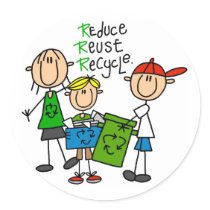 Stick Figure Reduce  Reuse Recycle T-shirts Stickers