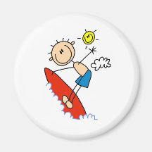 Stick Figure Surfer Boy Button Fridge Magnet