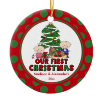 Stick Figure Twins Baby's First Christmas Ornament