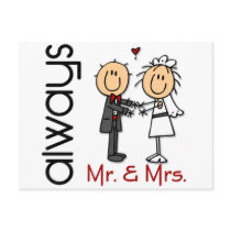 Stick Figure Wedding Couple Mr. & Mrs. Always Postcard
