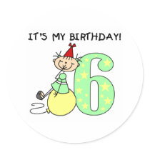 Stick Girl 6th Birthday Sticker