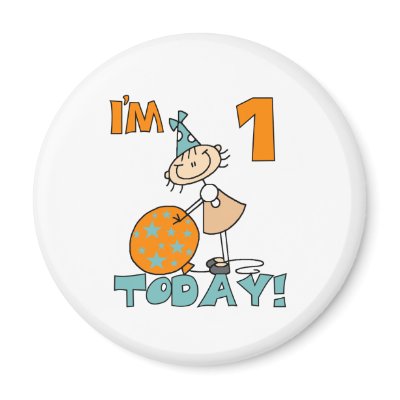 Stick GIrl I'm 1 Today Birthday Refrigerator Magnets by kids_birthdays