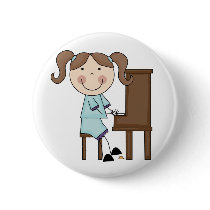 Stick Girl Playing Piano Pinback Buttons