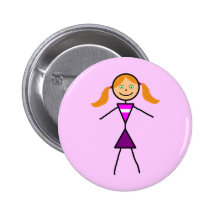 Stick Girl Redhead Pin