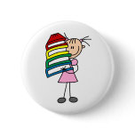 Stick Girl with Books Buttons