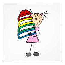Stick Girl With Books Invitations