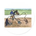 STICK HORSE calf roping Round Stickers