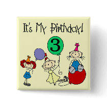 Stick Kids Party 3rd Birthday Tshirts and gifts Button