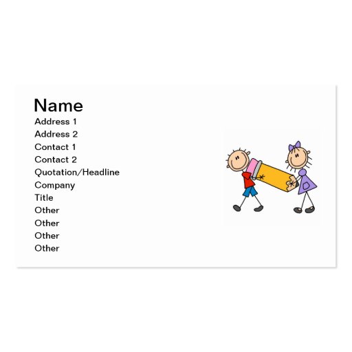 Stick Kids With Pencil Business Card Templates (front side)