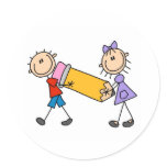 Stick Kids With Pencil Round Stickers