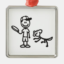 Stick Man and Dog playing Frisbee Ornament