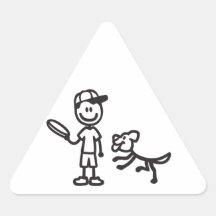 Stick Man and Dog playing Frisbee Triangle Stickers