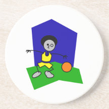 Stick man dribbles basketball drink coaster