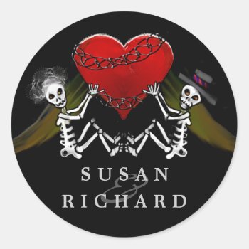 Sticker - Halloween His Her Name Skeleton & Heart by juliea2010 at Zazzle