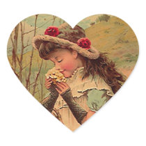 Sticker Lovely Vintage Victorian Picking Flowers