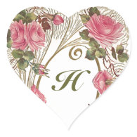 Sticker Personalized Antique Rose Hearts Monogram