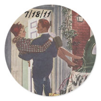 Sticker Retro Couple Just Married Wedding Date