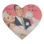 Sticker Retro Couple Marriage Wedding Heart Date