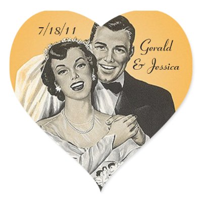 Sticker Retro Couple Marriage Wedding Heart Date