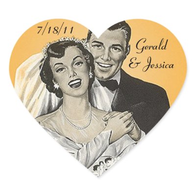 Sticker Retro Couple Marriage Wedding Heart Date