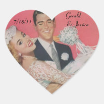 Sticker Retro Couple Marriage Wedding Heart Date stickers