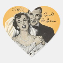 Sticker Retro Couple Marriage Wedding Heart Date stickers