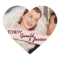 Sticker Retro Couple Marriage Wedding Heart Date