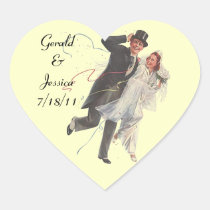 Sticker Retro Couple Marriage Wedding Heart Date stickers